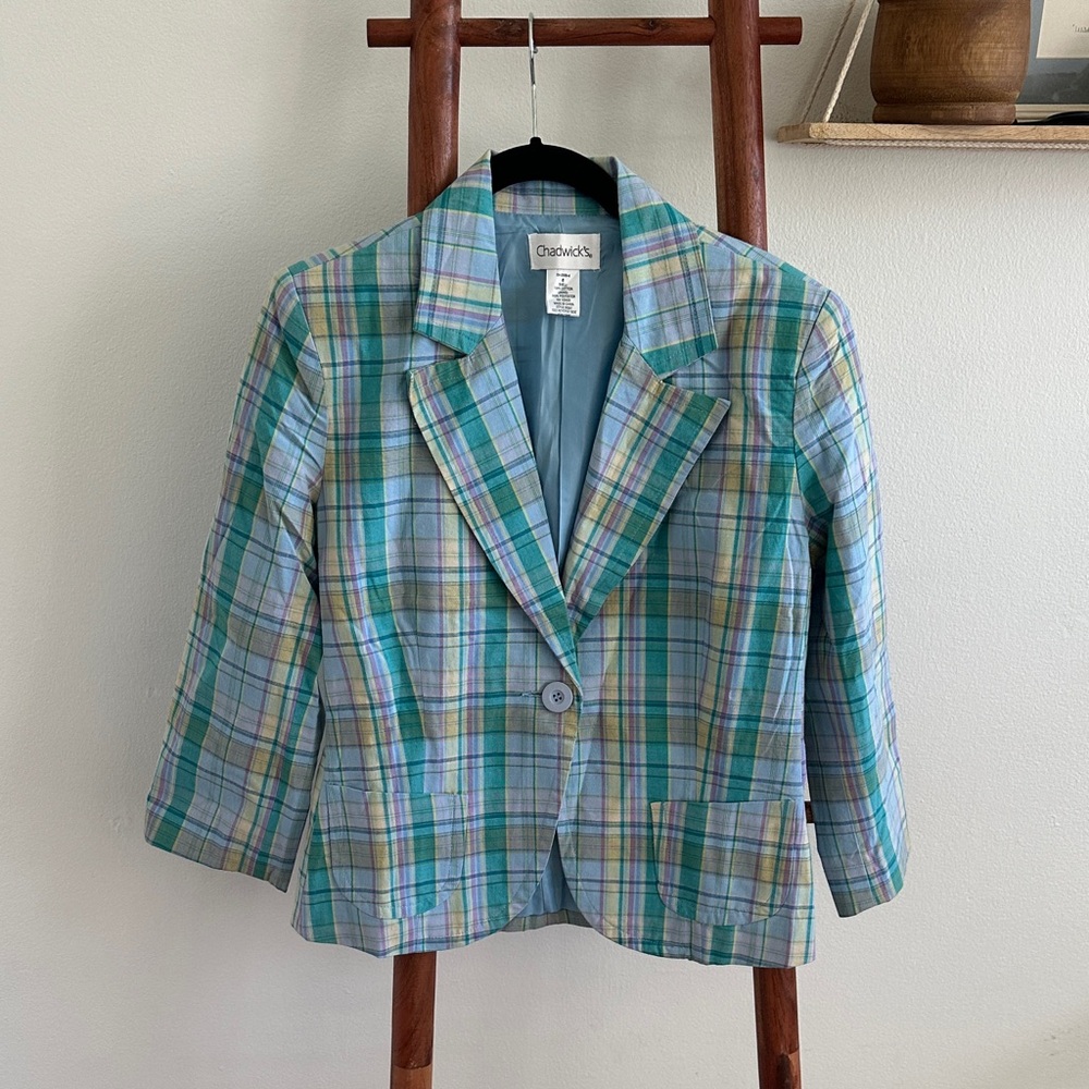 Vintage blue plaid cotton blazer